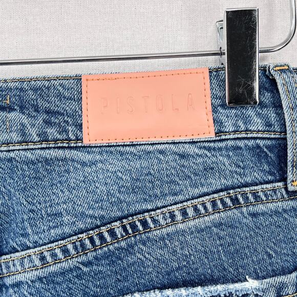 PISTOLA Cassie Super High Rise Straight Jean Womens 27 Blue Distressed Destroyed - Picture 12 of 16